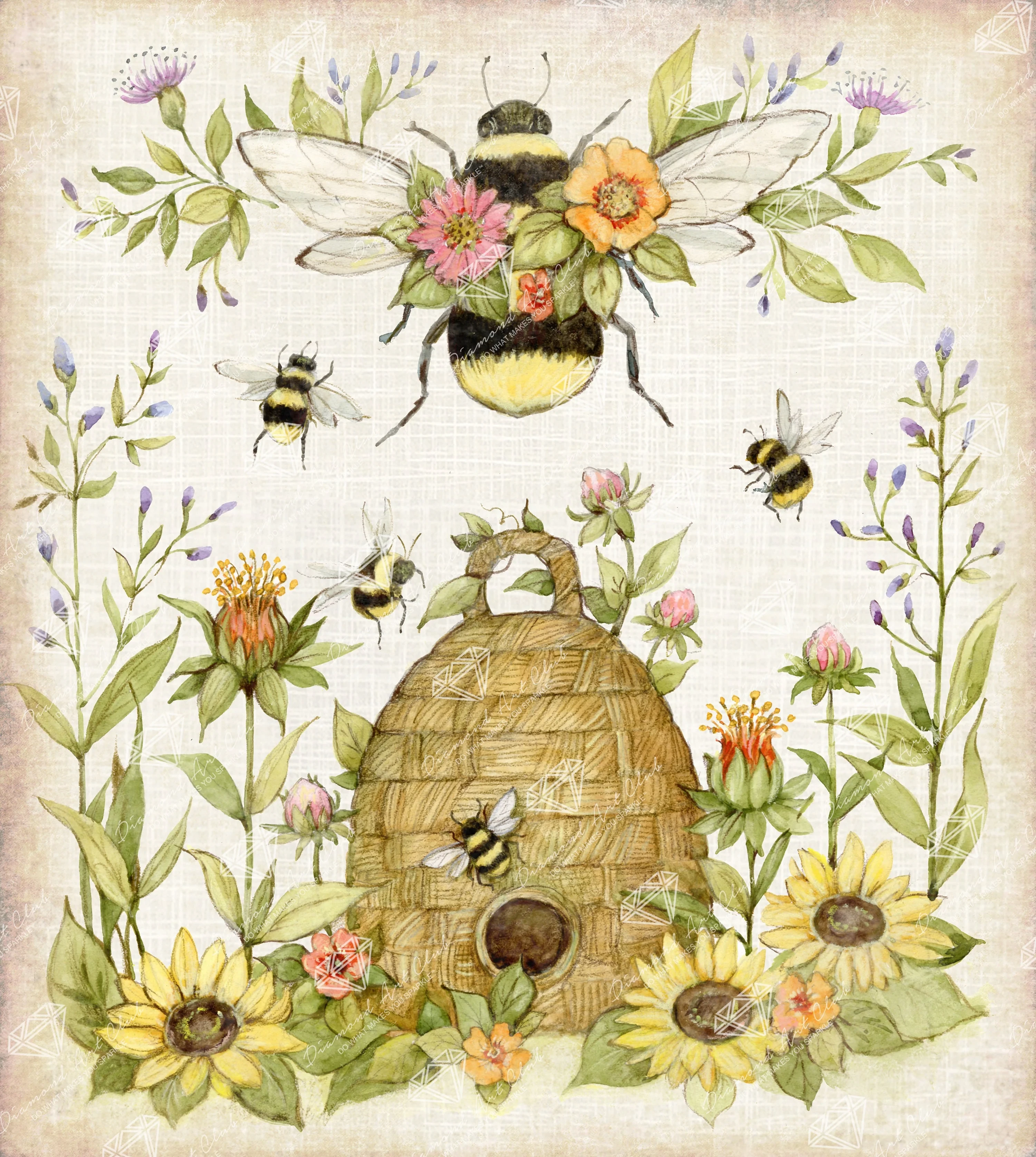 Floral Bee with Hive