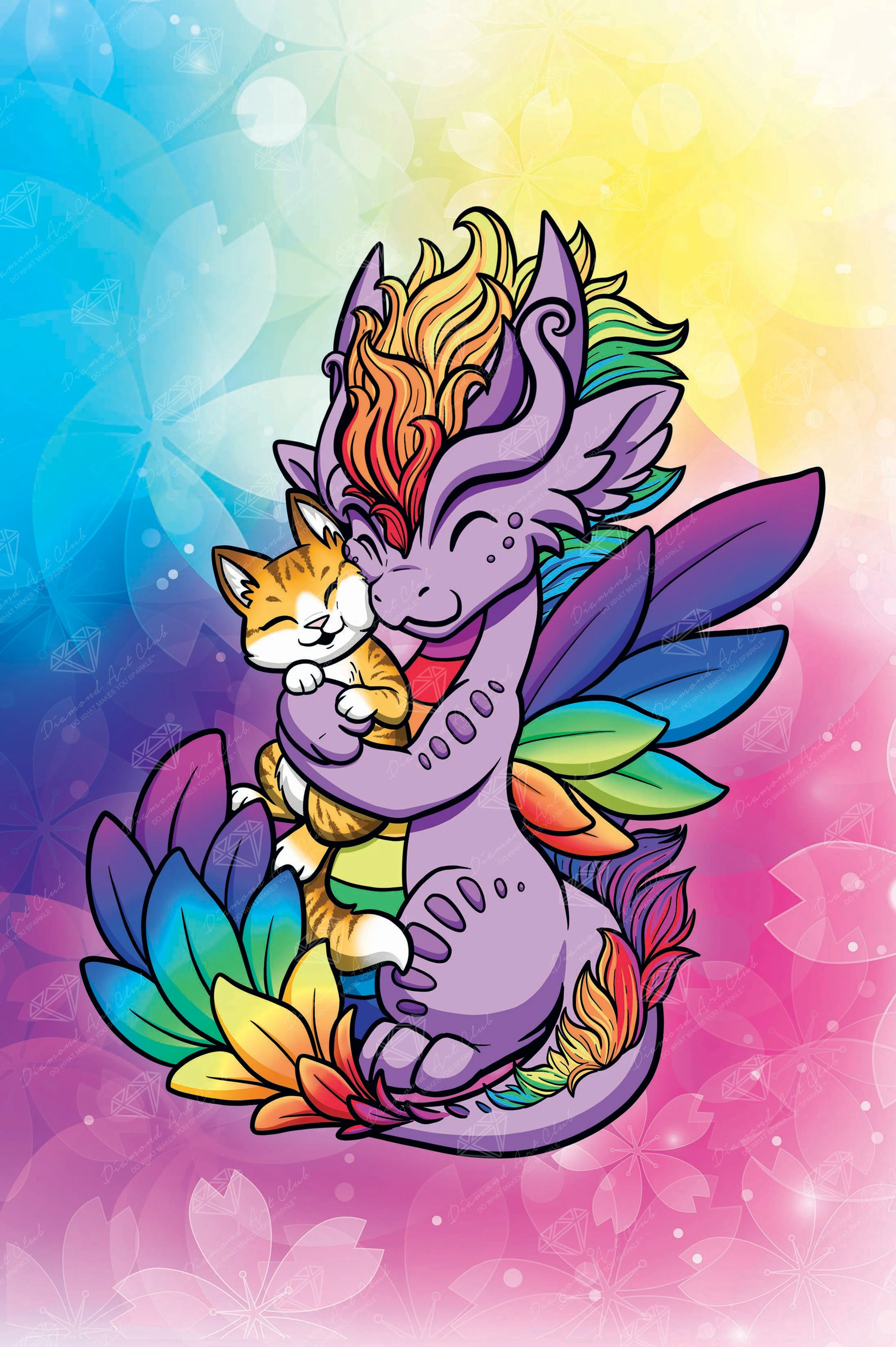 Rainbow Dragon Hugging Cat