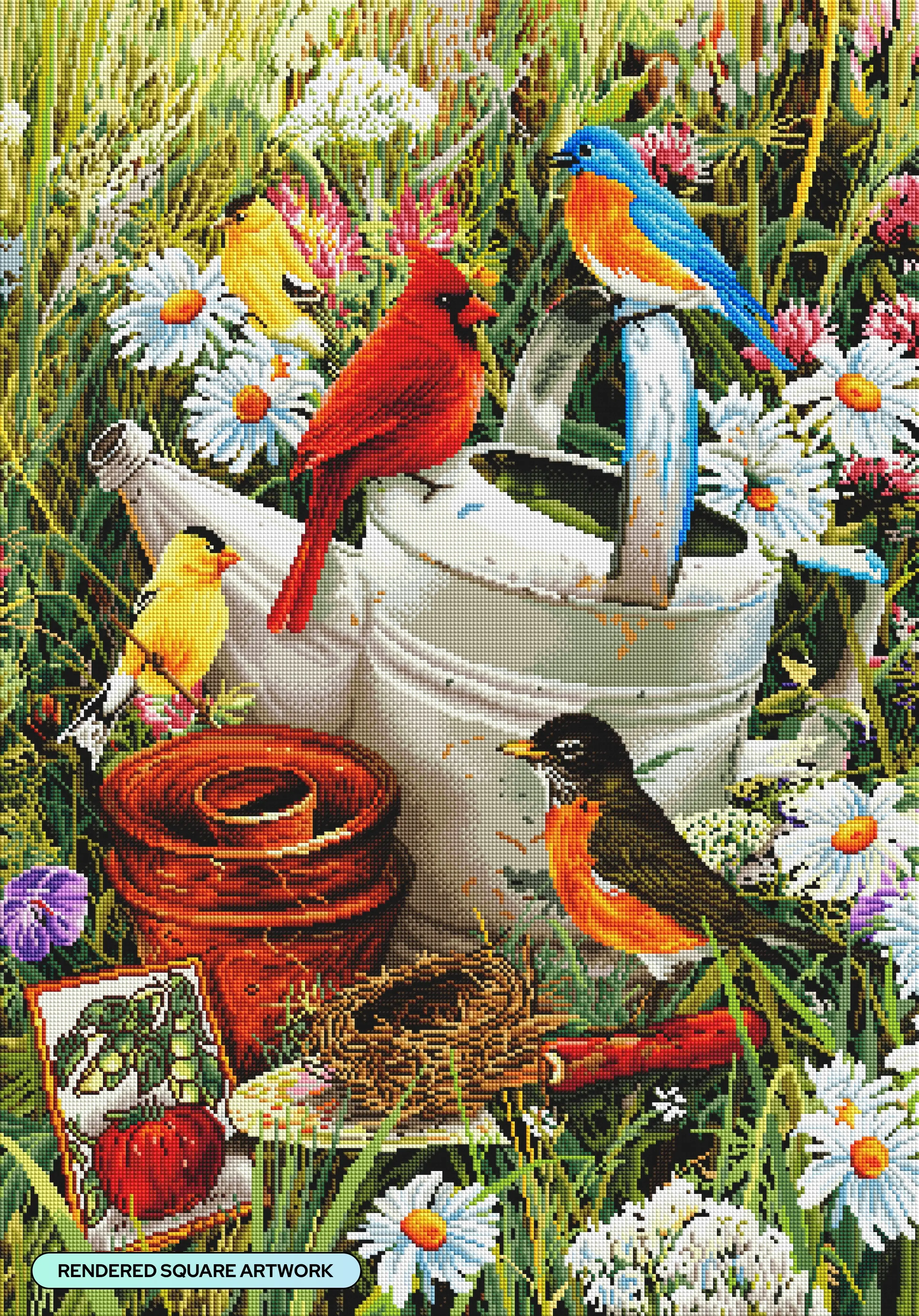 Birds with Watering Can