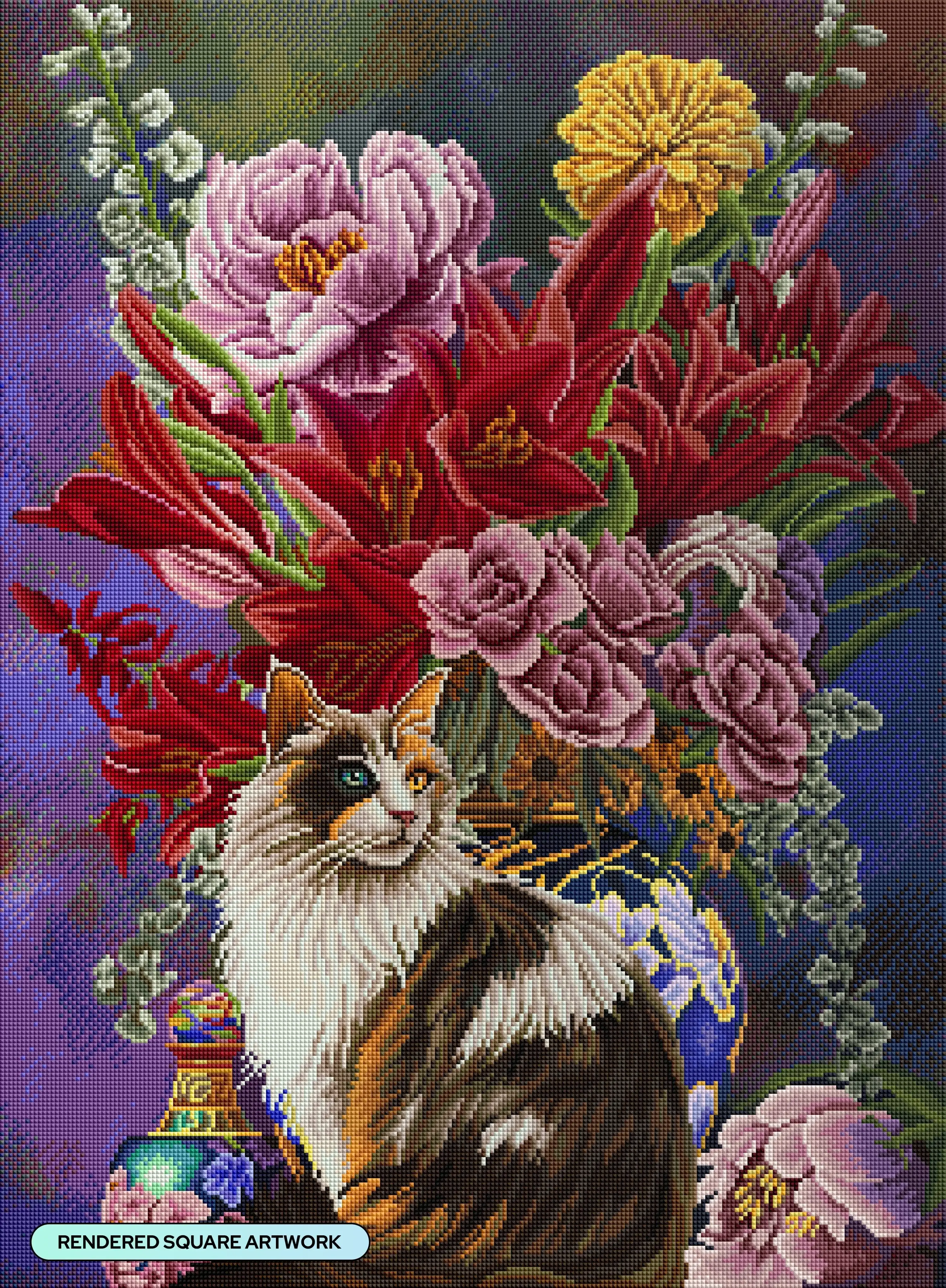 Cat and Flowers Chinoiserie