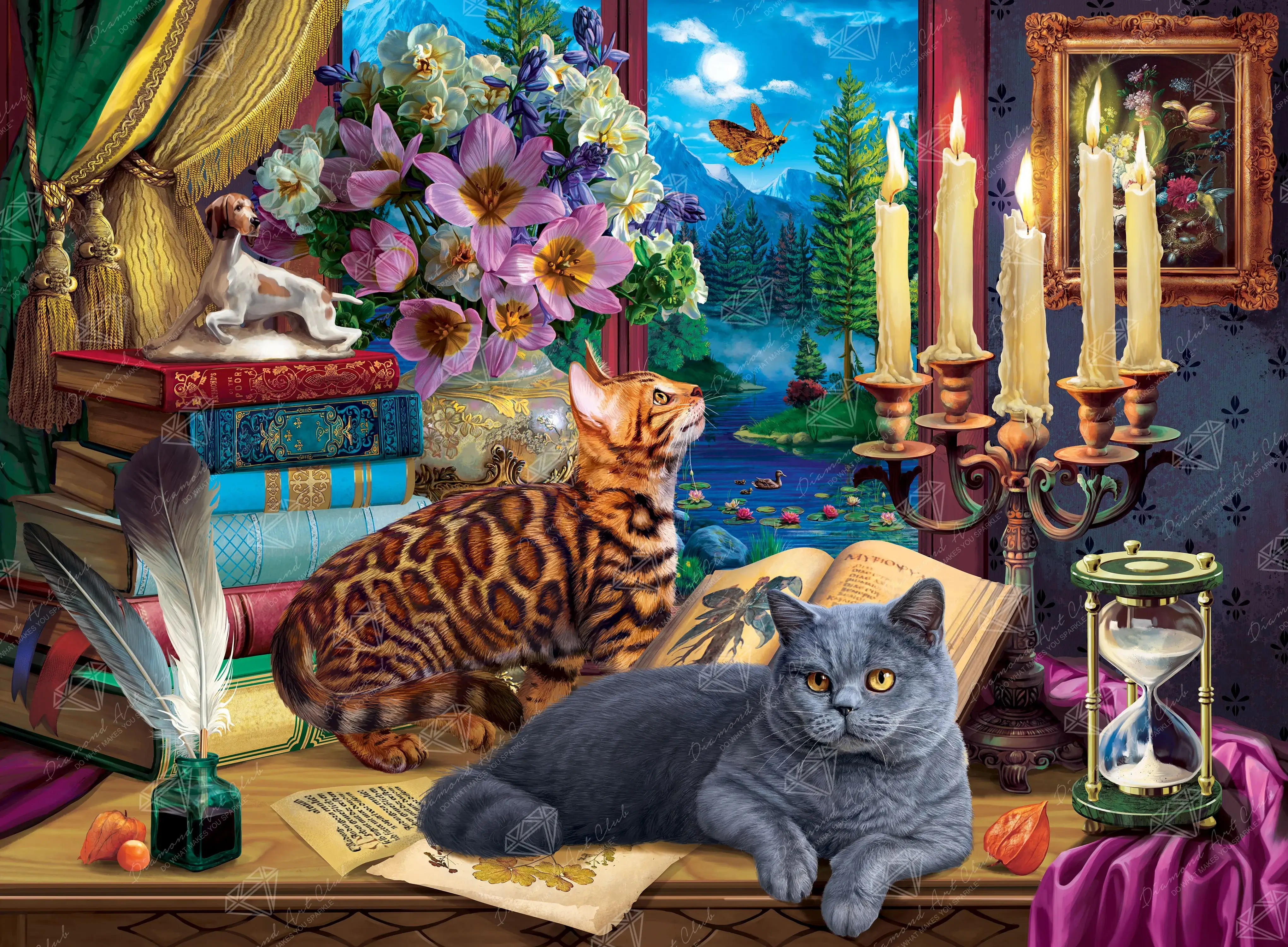 Cats Near the Window at Night